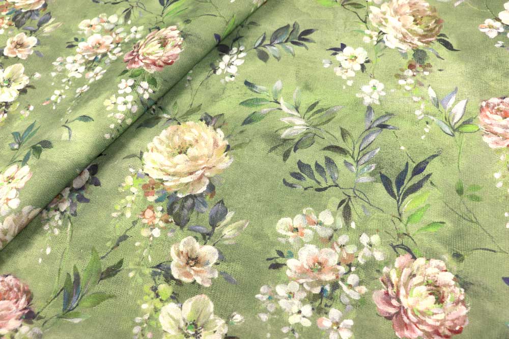 Dekostoff - Vintage Rosen - Grün 