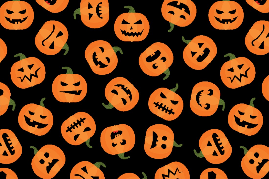 Vielseitig einsetzbarer Universalstoff mit Halloween-Motiv  103492 Satin Horror No 3 Krbis Universal bis 140cm Universalstoff - Halloween No.3