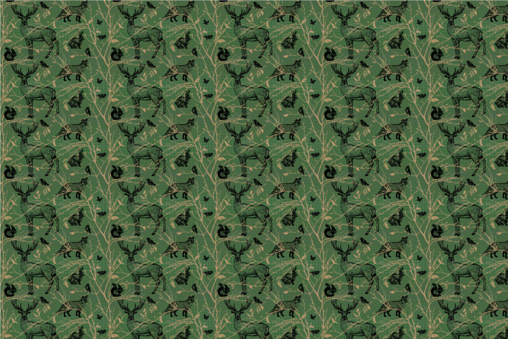 Blackout-Stoff permanent schwer entflammbar mit Waldtier-Print 103902 Mbelstoff Waldtiere Gross Dunkelgruen(1) Blackout / Verdunkelung Blackout perm. schwer entflammbar - Heimische Waldtiere Dunkelgrün