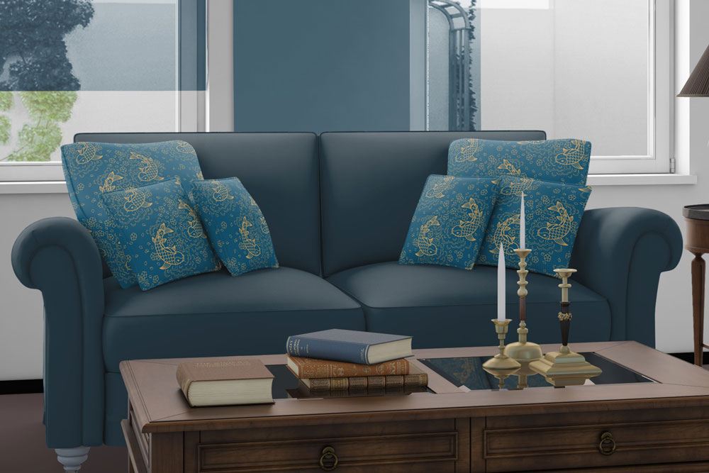 Einseitig bedruckter Samt-Polsterstoff mit edler Optik für echtes China-Feeling 140 103266 Farbtafel China Fische Samtstoffe Samtstoff - China-Fische