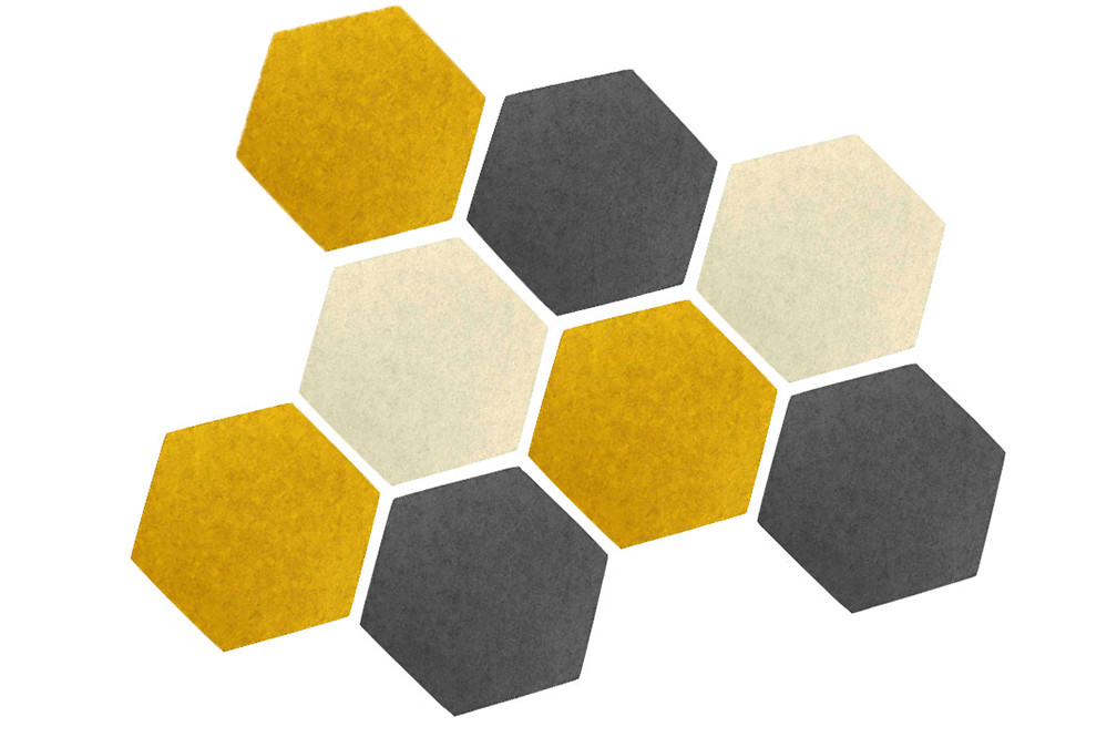 Schalldämmende Akustikpaneele im farbharmonischem Set - trendy Look für besten Sound! Ap1066 Hexagon Set Gelb Setting Akustikpaneele Wand Akustikpaneel-Set 1 - Blue Fiber - Hexagon 25