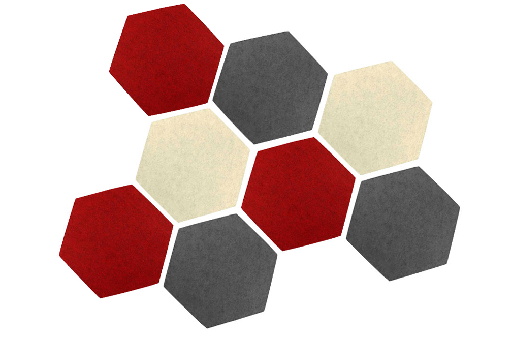 Schalldämmende Akustikpaneele im farbharmonischem Set - trendy Look für besten Sound! Ap1067 Hexagon Set Rot Setting Akustikpaneele Wand Akustikpaneel-Set 2 - Blue Fiber - Hexagon 25