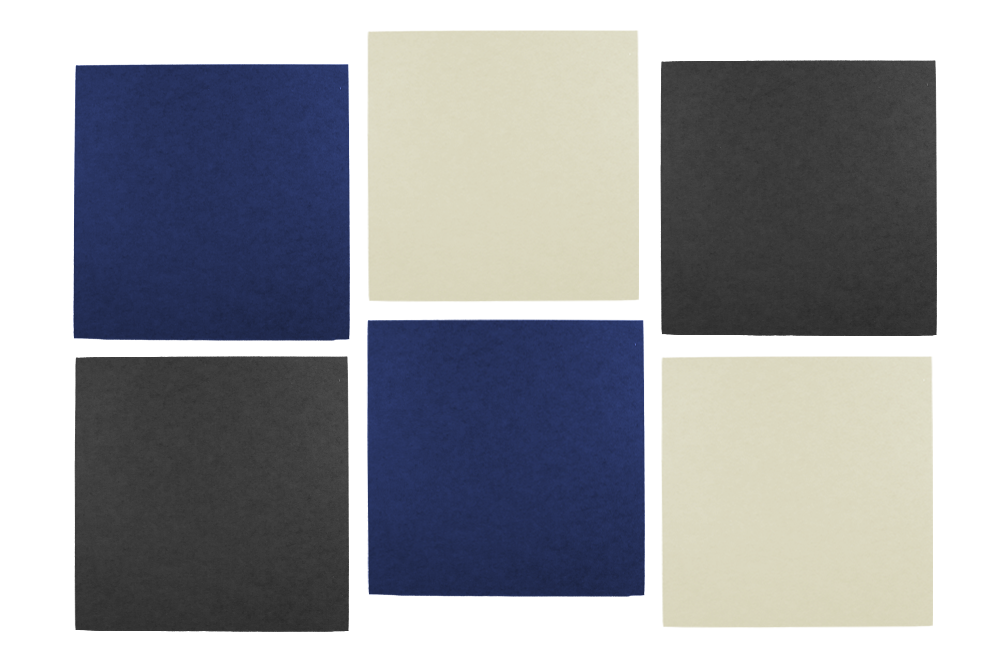 Schalldämmende Akustikpaneele im farbharmonischem Set - trendy Look für besten Sound! Ap1067 Quadrat Set Blau Setting Akustikpaneele Wand Akustikpaneel-Set 1 - Blue Fiber - Quadrat 33,3 cm