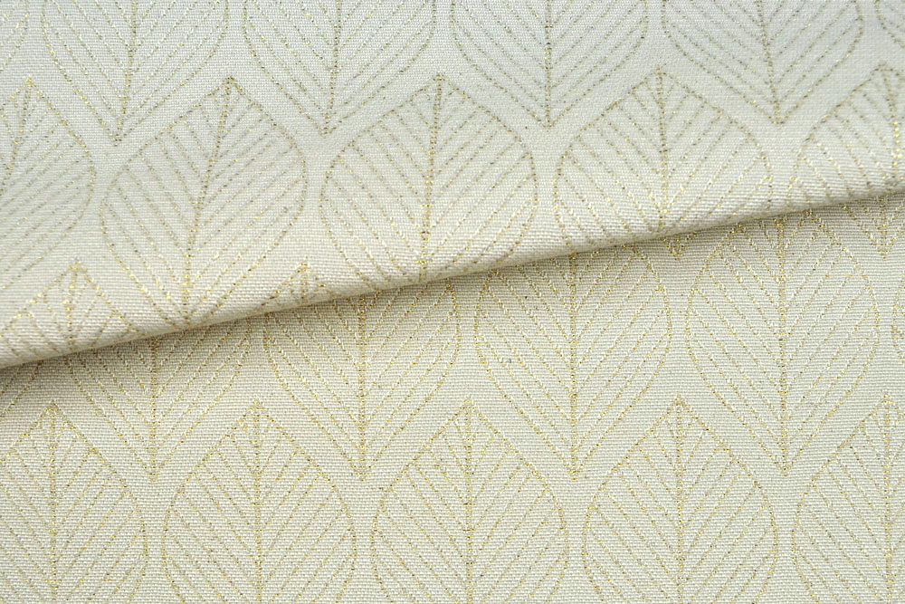 Mit diesem leicht glitzernden Dekostoff setzen Sie moderne und zeitlose Akzente in Ihren vier Wänden!  Bd01 Ds1823 Dekostoff Blaetter Creme Gold Nah Dekostoffe Jacquard Dekostoff Jacquard - Zeitlose Blätter - Creme/Gold-Glitter