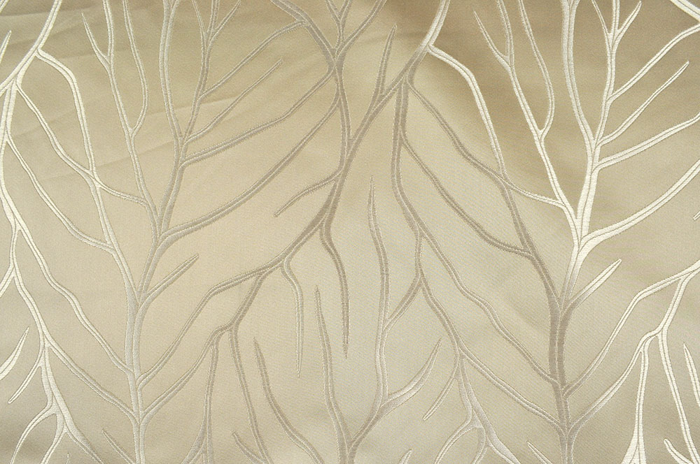 Hochwertiger, leicht glänzender Jacquard in Sand/Gold mit wunderschönem Blätter-Motiv Bd01 Ds5941 Jacquard Ranken Gold S4 Übergardinen Dekostoff Jacquard - Leaves - Gold