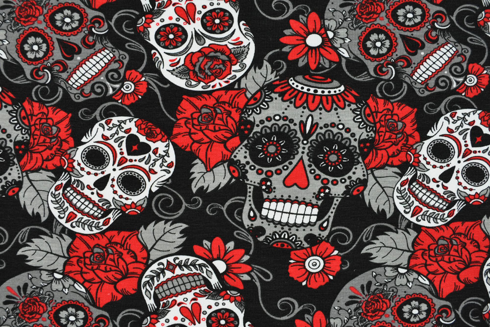 Cooles Motiv im mexikanischen Stil auf hochwertiger, sehr elastischer Jersey-Qualität  Bk6587250 Jersey Totenkopf Rot S4y Februar Jersey - Totenköpfe - Rot