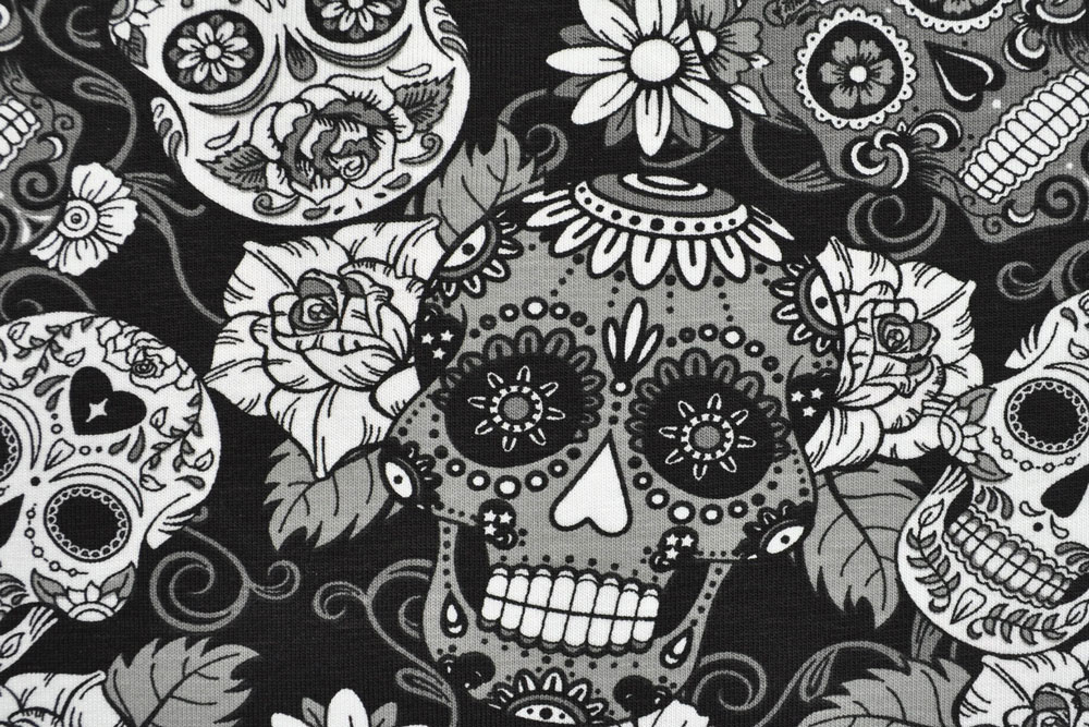 Tolle Jersey-Qualität mit interessanter Muster-Kombination  Bk6587999 Jersey Totenkopf Schwarz S4y sonstige Muster Jersey - Totenköpfe  Schwarz