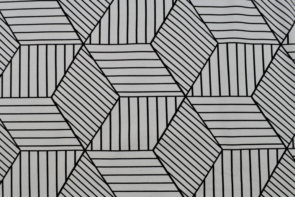 Dieses geometrische Design zieht alle Blicke auf sich! Bk6899910 Jersey Cubes Grau S4y Elastikstoffe Jersey-Stoff - Würfel - Grau