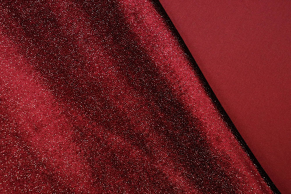 Extrem dehnbarer Pannesamt in Glitzeroptik - perfekt für elegante Mode, edle Dekorationen und vieles mehr Bk6915 Tanzkleiderstoff Glitzer Bordeaux(1) Pannesamt Pannesamt-Abendkleiderstoff - Bordeaux