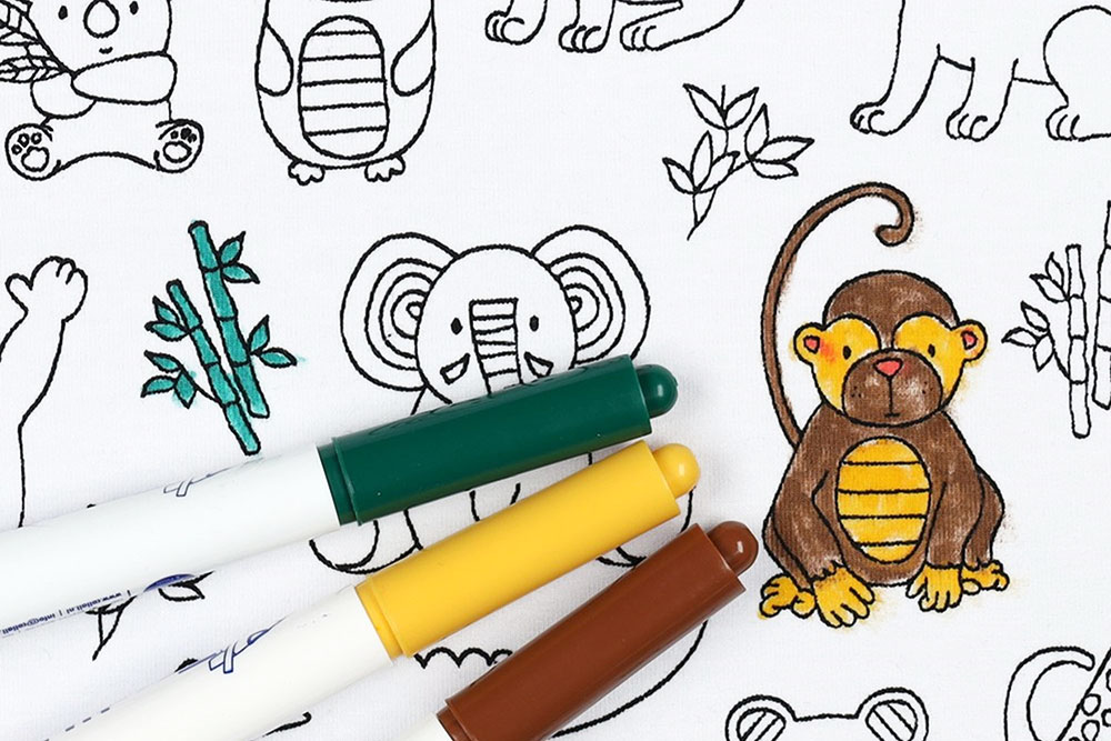 Kreative Kids werden diesen süßen Jersey lieben! Individuell bemalbare Ware für Tier- und Zoofans Bk7312 Ausmalstoff Jersey Zootiere Kinder Ausmal-Jersey - Cute Zoo