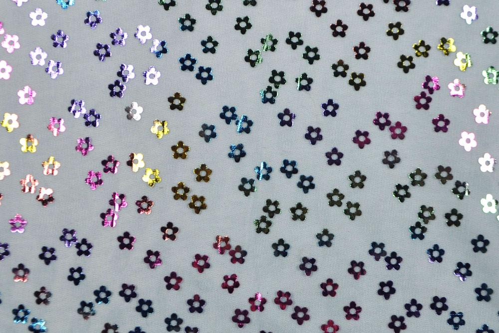 Verführerisches Mesh mit glänzenden Blüten, leicht elastisch - ein Traum! Bk7367 Mesh Blumen Hand Tüll + Spitze Stretch-Mesh - Glänzende Blumen
