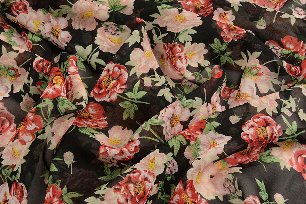 Weicher Chiffon in schwarz mit floralem Print - ideal für luftige Kreationen! Bk7592 Chiffon Nocturna S4 Blusenstoffe Chiffon - Nocturna