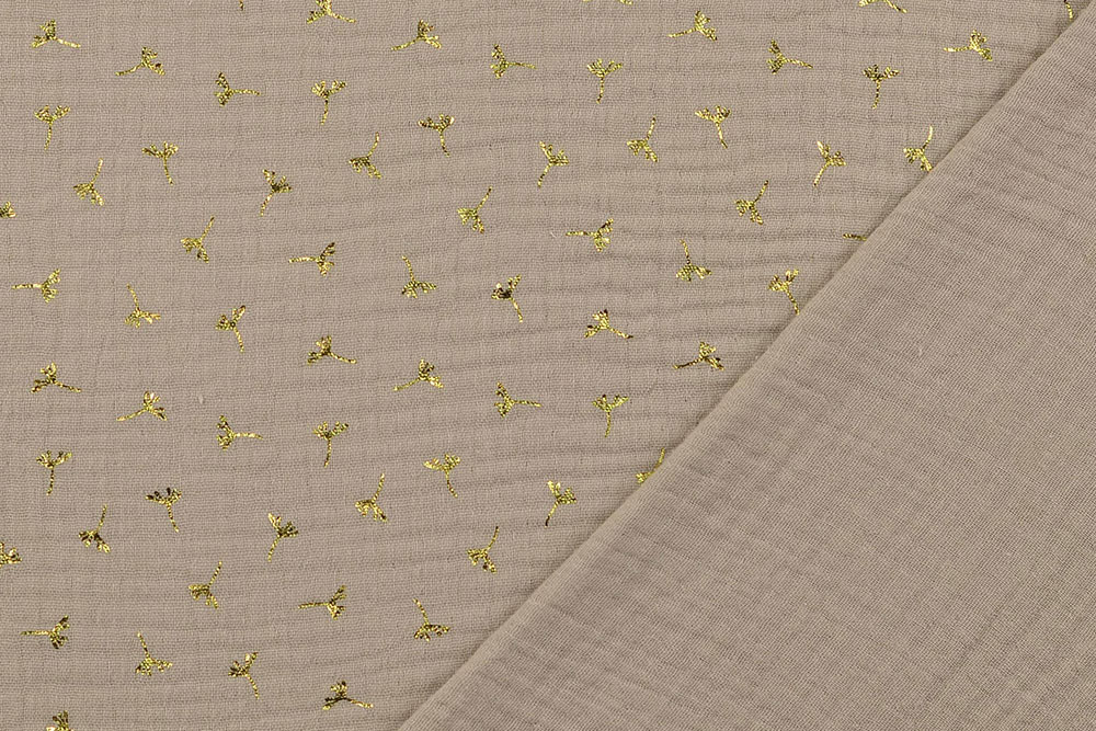 Weicher Baumwoll-Musselin mit glänzendem Folienprint - für luftige Kreationen! Bk7601 Musselin Pusteblume Taupe Kinderstoffe Musselin-Stoff - Pusteblume - Taupe