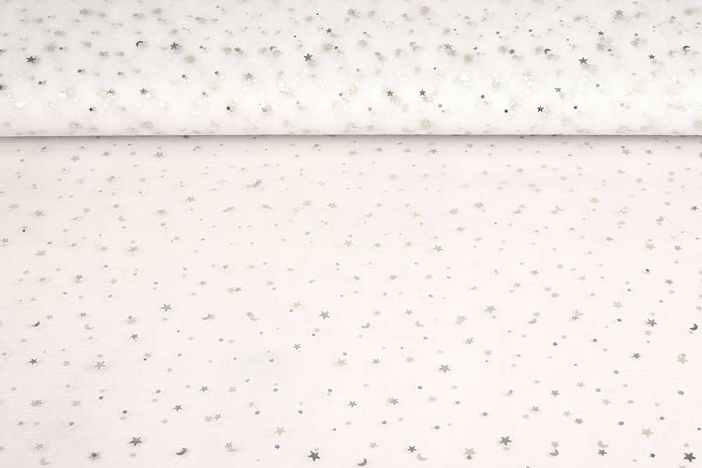 Feines Tüllgewebe mit glänzenden Sternchen - hiermit werden Sie zum Star! Bk7616 Feintuell Sternchen Silber 1 Soft Tüll Feintüll - Sternchen - Silber