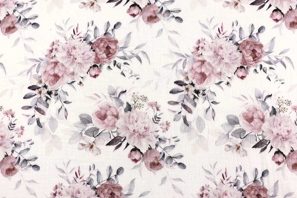 Blumenwunder im Digitaldruck auf hochwertigem Musselin-Stoff aus 100 % Baumwolle
 Bk7668 Musselin Rosen S4 Dirndlstoffe Musselin Digital - Rosenträume
