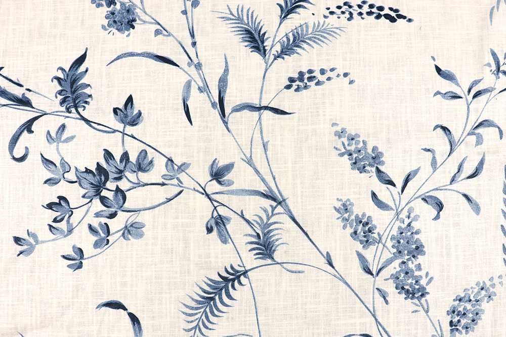 Zartes Farn-Motiv auf acrylbeschichtetem und dadurch fleckabweisendem Ramie-Stoff Bk7713 Ramie Beschichtet Blaue Ranken S4 Dekostoffe Blumen Ramie-Stoff - beschichtet - Farina