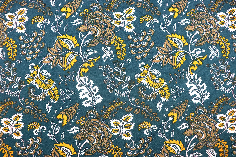 Geschmeidige Viskose mit modischem Design - ein Hingucker für luftige Bekleidung! Bk7759 Viskosestoff Tropisch Blau 2 Blusenstoffe Viskosestoff - Tropic Petrol