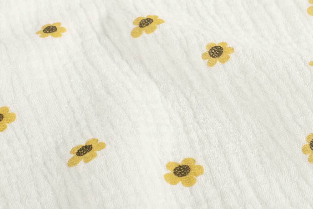Luftiger und weicher Musselin-Stoff mit zarten Sonnenblumen Bk7787 Musselin Sonnenblume 001 Kinderstoffe Musselin - SonnenblumenMusselinstoff Sonnenblumen Details