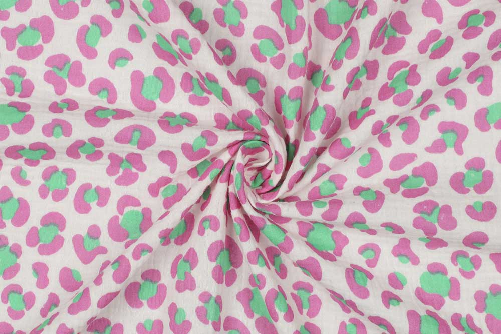 Trend trifft Weichheit – mit diesem Leo-Muster wird jedes Outfit zum verspielten Hingucker mit Wild-Charme. Bk7809 Mintyleo Blusenstoffe Musselin - Pinky Leo