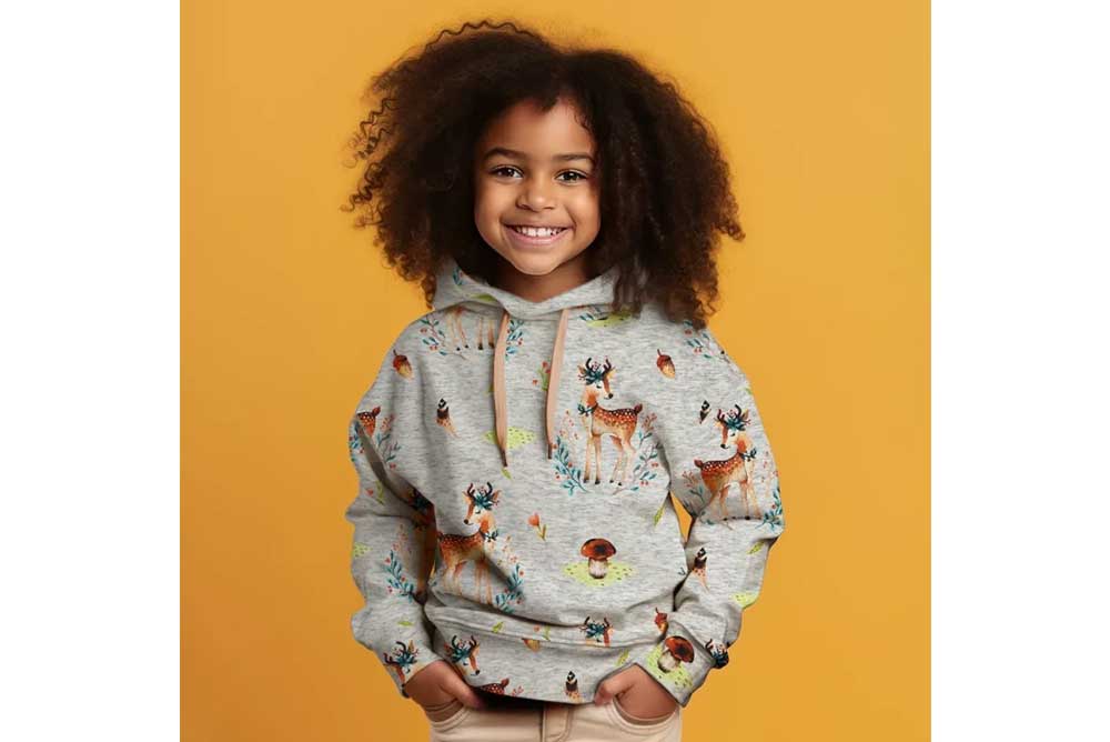 Kuschelig, warm und versehen mit einem super süßen Motiv auf meliertem Grund - ideal für kühle Tage! Bk7882 Alpenfleece Reh(1) Kinder Alpenfleece - Rehe und Blumen