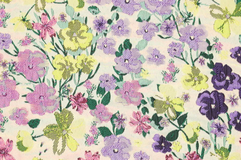 Elegant, farbenfroh, aufwendig gewebt: Jacquard für Kostüme, Jacken, Taschen und mehr Bk7946 Brokat Blumen Brokat Meterware Brokat Premium - Fleury
