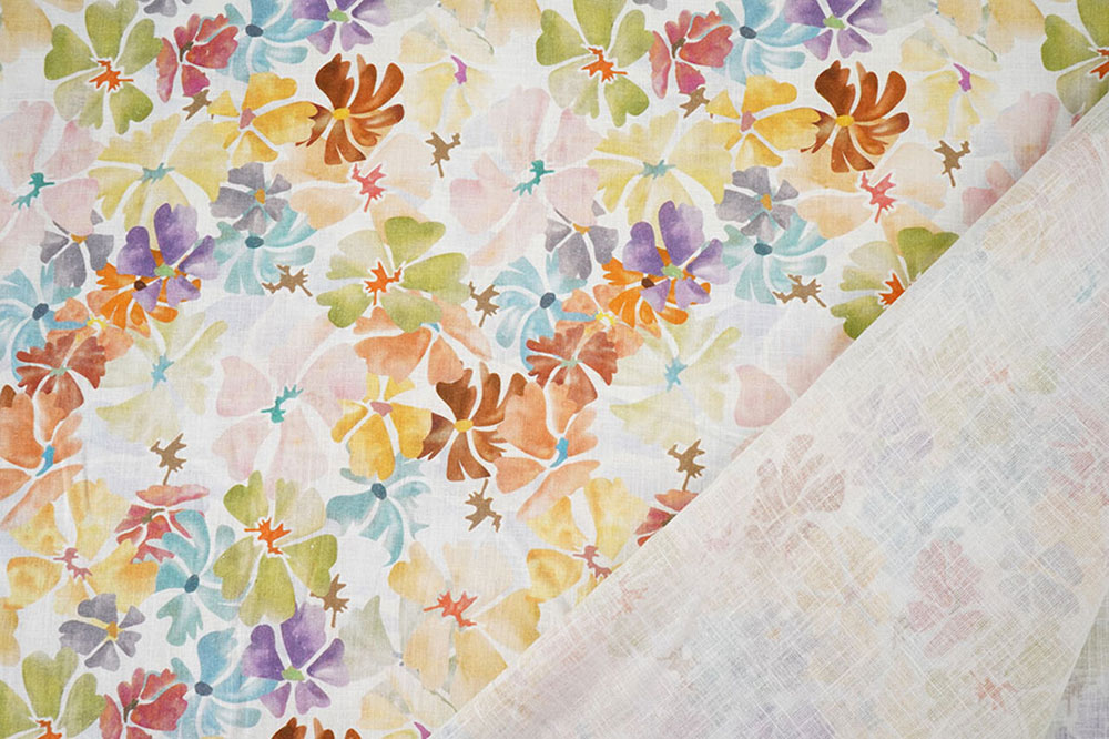90 % Leinen, kombiniert mit einem floralen Traumdesign - ideal für natürliche DIY-Kleider, Blusen und mehr Bk7952 Baumwoll Leinen Blumen 2 Leinen Baumwoll-Leinen - Sommerblüte