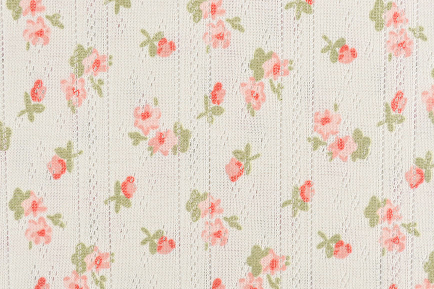 100 % Baumwolle, feiner Strickjersey, klassisches Blümchendesign = ein herrlich weicher Traum von einem Stoff! Bk7956 Blumen Jersey Ripp 1 Kinderstoffe Jersey Ajour - Blümchen