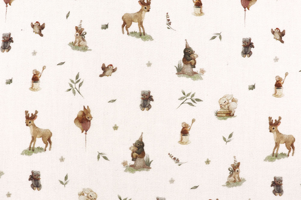 Kuschelig weicher Flanell aus reiner Baumwolle mit Reh, Hase, Maus und Co Bk8014 Flanell Waldtiere Kinderstoffe Baumwollflanell - Forest Friends Party