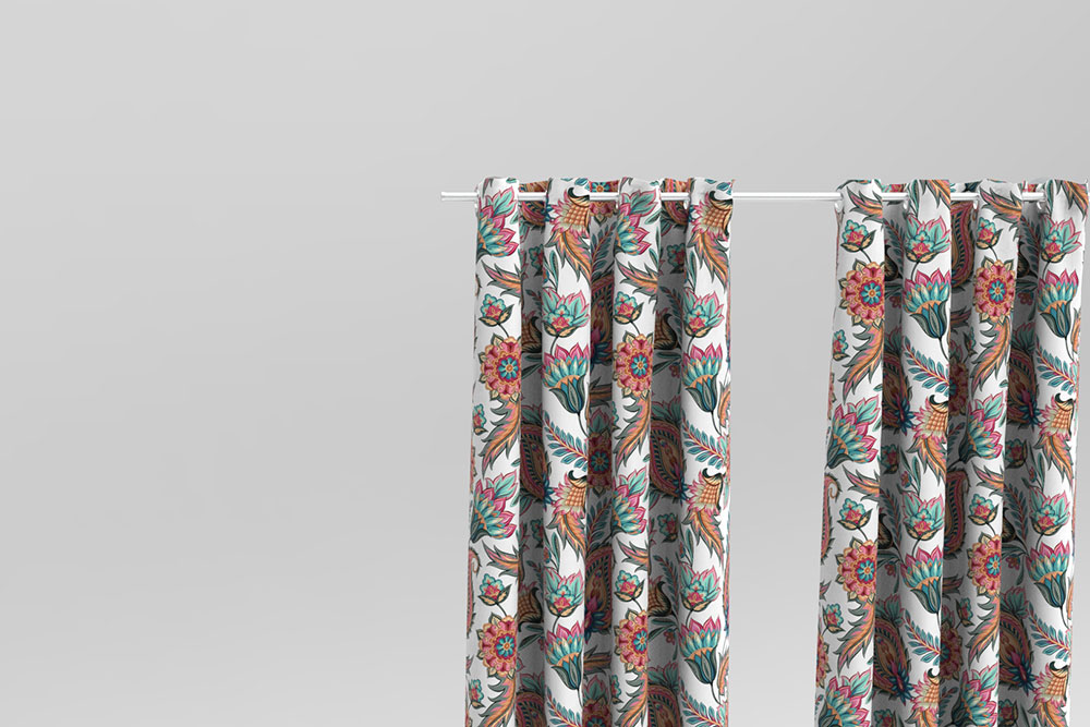 Mit exotischem Paisleymuster versehener, klassischer Blackout-Stoff - permanent schwer entflammbar! 109 104815 Permanent schwer entflammbar Blackout perm. schwer entflammbar - Exotic Paisley