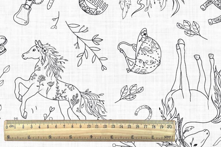 Stoff zum Ausmalen aus 100% Baumwolle - Kreativspaß für Groß und Klein! Co6630 Baumwollstoff Bemalbar Pferde S4 Kinderstoffe Ausmalstoff Baumwolle - Pferdeliebe