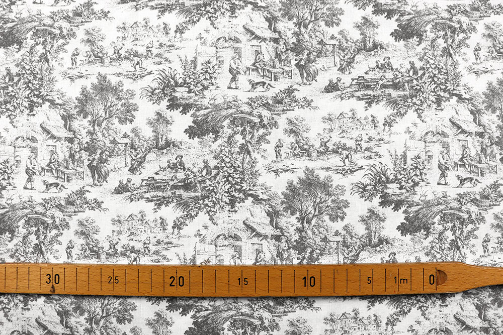 Verpassen Sie Ihrer Wohnung einen neuen Anstrich und profitieren Sie zudem von der praktischen Überbreite von 295 cm Co6638 Baumwollstoff Toile De Jouy S4 Übergardinen Baumwollstoff - Toile de Jouy - 295 cm