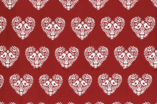 Tierisch herzig! Schöne Baumwolle mit süßem Print im Landhausstil Co6787 Baumwollstoff Vogel Dirndlstoffe Baumwoll-Trachtenstoff - Verliebte Vögel - Rot