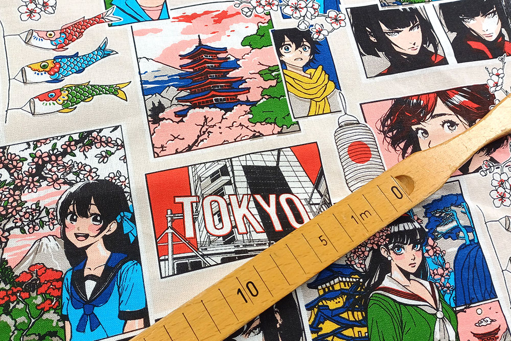 Für alle Manga- und Anime-Fans: Reine Baumwolle mit buntem Motiv, das direkt japanischen Comics entsprungen ist Co6828 Baumwollstoff Manga Kinderstoffe Baumwollstoff Asia - Manga