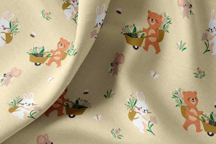 Herrlich weicher, feiner Baumwollstoff mit niedlichen Häschen, Mäuschen und Bärchen Co6870 Baumwollstoff Tiere Baumwolle Kinder Baumwollstoff - Blümchen pflücken