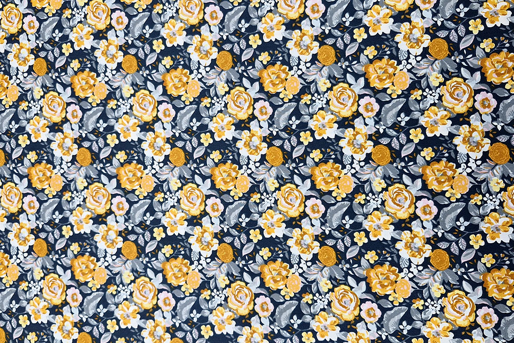 Farbenfrohes Blumenmotiv auf feinem Popeline für Blusen, Dekorationen und vieles mehr Co6872 Baumwollstoff Blueten Gelb Dirndlstoffe Baumwollstoff - Rosen-Sommer - Gelb