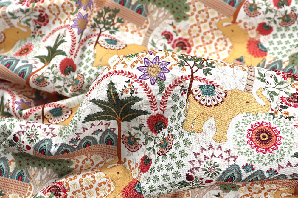 Farbenfrohes, detailverliebtes Design auf herrlich weicher Naturfaser Co6875 Baumwollstoff Elefanten S4 Baumwolle sonstige Baumwollstoff - Elephant India