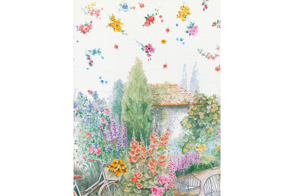Romantische Aquarelloptik, Frühlingsfarben und reine Naturfaser - ein Stoff, der verzaubert! Co6902 Baumwollstoff Digital Blumen Fr Baumwolle Blumen Baumwoll-Dekostoff Digital - Mittags im Garten