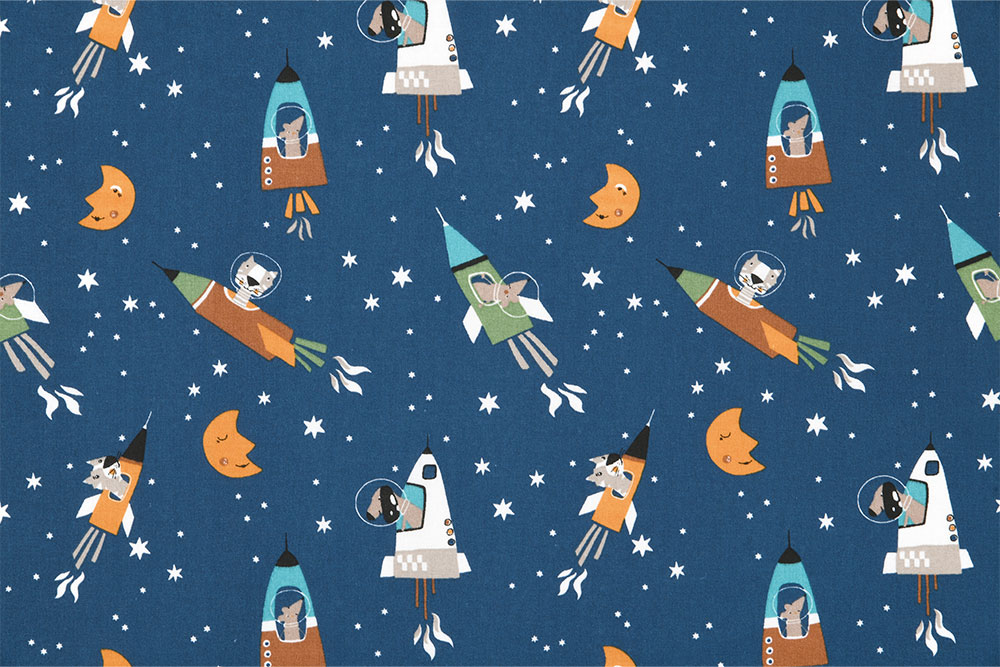Ein galaktisch süßer Baumwollstoff mit Astronauten, Raketen und Monden – perfekt für fantasievolle Nähideen. Co6912 Baumwollstoff Tiere Weltall Baumwolle Kinder Baumwollstoff - Mars-Mission