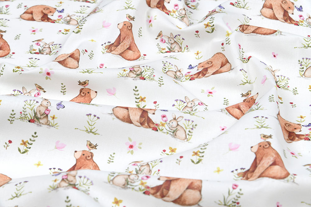 Waldfreundschaft zum Vernähen – Bär trifft Hase, Herz trifft Stoff. Co6919 Baumwollstoff Baer Baumwolle Kinder Baumwollstoff - Waldfreunde