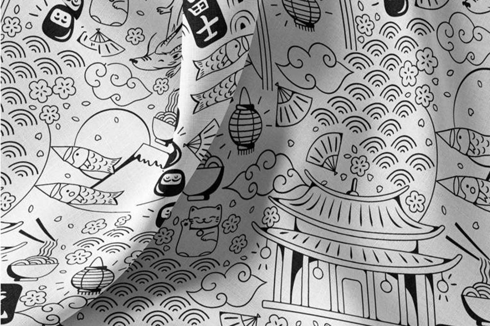 Ausmalstoff mit japanischen Motiven – ideal zum Bemalen, Nähen & Gestalten.
 Co6925 Baumwollstoff Tokyodreams 2 Baumwolle sonstige Ausmalstoff Baumwolle - Tokyo Moments