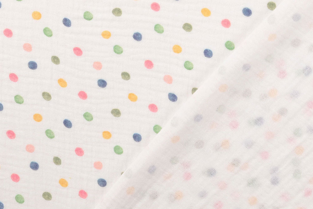 Bunter Musselinstoff mit fröhlichen Punkten – weich, atmungsaktiv und ideal für Kinderbekleidung & Accessoires. Co6934 Musselin Confetti Musselin Stoffe Musselin - Confetti