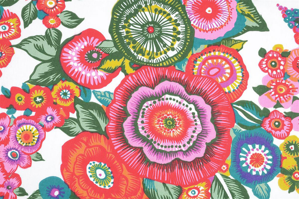 Feiner Cretonne aus reiner Baumwolle mit knallig buntem Blüten-Design Co7007 Baumwollstoff Bunte Blueten Baumwolle Blumen Baumwollstoff - Ampara