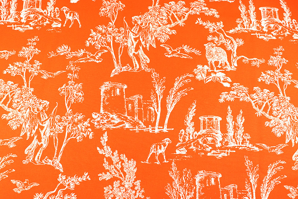 Pure Romantik mit starker Kontrastoptik - 100% Baumwolle für natürliche Kreationen! Co7019 Baumwollstoff Toile De Jouy Orange S4 Baumwolle sonstige Baumwoll-Dekostoff - Toile de Jouy Amor - Orange