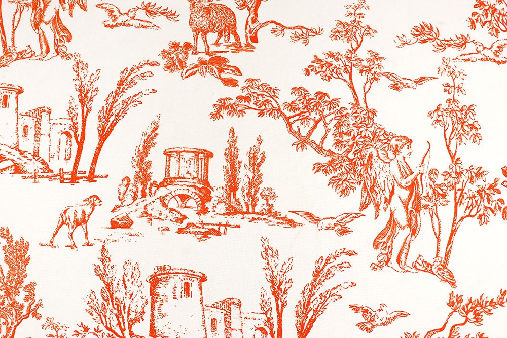 Pure Romantik mit starker Kontrastoptik - 100% Baumwolle für natürliche Kreationen! Co7019 Baumwollstoff Toile De Jouy Weiss Orange S4y Baumwolle sonstige Baumwoll-Dekostoff - Toile de Jouy Amor - Weiß