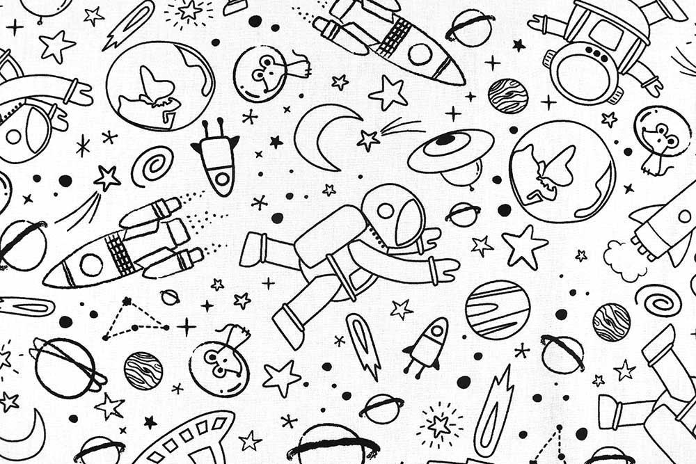 Ausmalstoff mit Astronaut im Weltall - ideal zum Bemalen, Nähen & Gestalten Co7026 Baumwollstoff Ausmalstoff Astronaut S4 Kinderstoffe Ausmalstoff Baumwolle - Astronaut