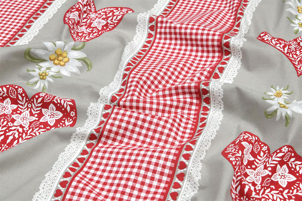 Cretonne mit super gemütlichem Mustermix - ideal für Landhaus-Dekorationen, Trachten und alles rund ums Alpen-Thema Co7030 Baumwollstoff Edelweiss Streifen Herzen Baumwolle Trachten Baumwollstoff - Edelweiß-Romantik
