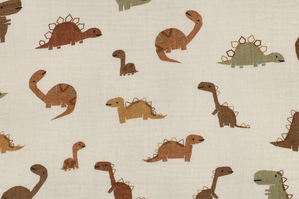 Weicher Baumwoll-Musselin mit Dinosauriern – luftig und ideal für Baby- und Kinderkleidung sowie Tücher. Co7035 Musselin Dino S4y Musselin Stoffe Musselin - Dinosaurier