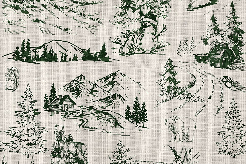 Ein winterlich-romantischer Mix aus Toile de Jouy, Wintermotiven und Landhausstil - ein Traum im Leinenlook! Dekostoff Leinenoptik Toile De Jouy Winter Weihnachten Tiere Dekostoff Leinenoptik - Toile de Jouy - Winterland