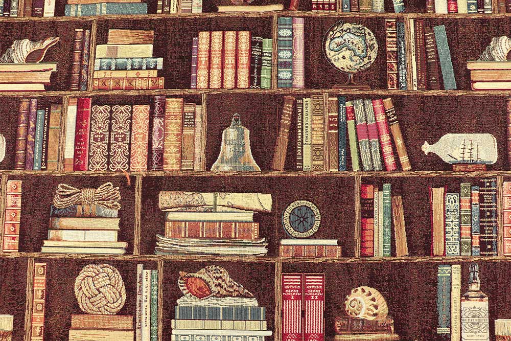 Schwerer Dekostoff mit dem beliebten Buchregal-Motiv für alle, die Antiquitäten lieben Ds1245 Gobelin Buchregal S4 Taschenstoffe Dekostoff Gobelin - Bücherregal