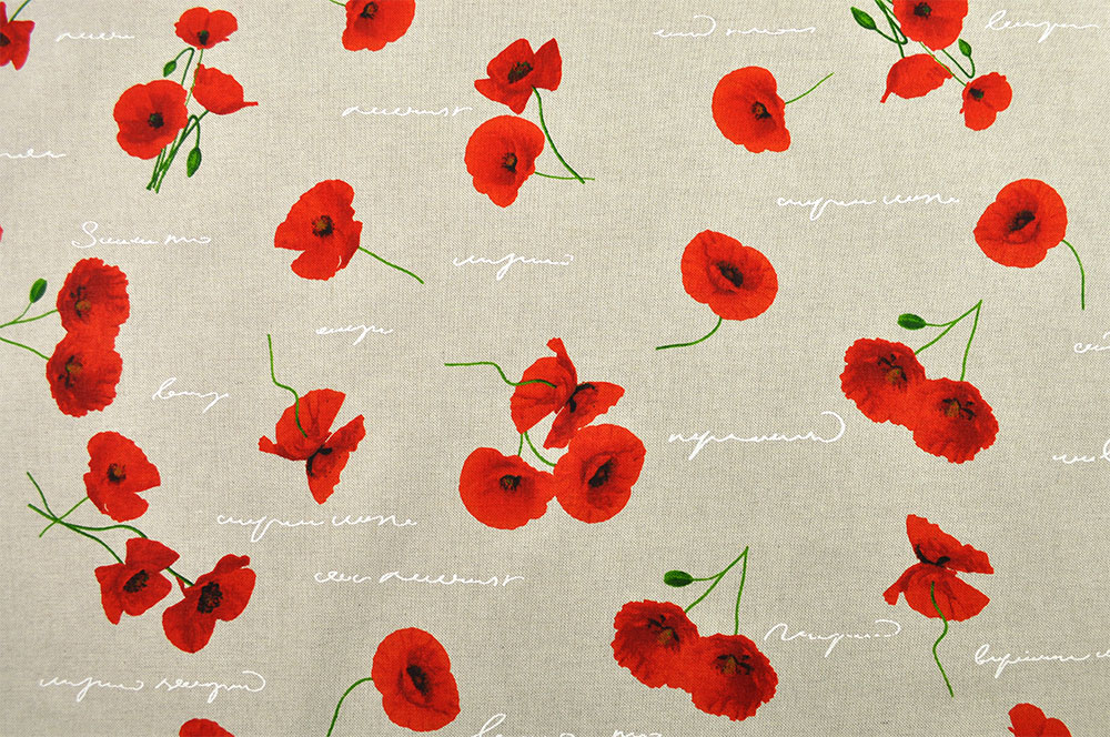 Mohnblüten sind einfach ein prächtiger Hingucker in der Blumen- und Pflanzenwelt - und jetzt auch in der Stoff-Welt! Ds1682 Dekostoff Mohn Blumen Dekostoff Leinenoptik - Mohnblüten-Romantik